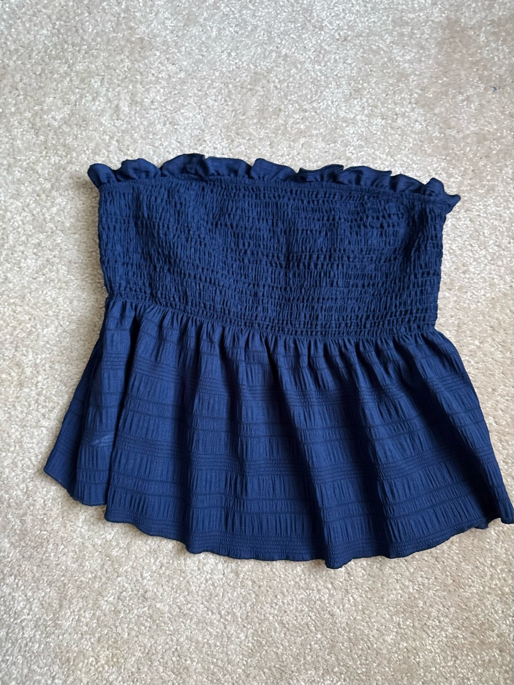 SHEIN Navy Blue Smocked Peplum Tube Top
